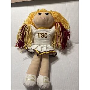 USC TROJAN FOOTBALL CHEERLEADER PLUSH DOLL LONG BLONDE BRAIDED HAIR POM POMS 14"